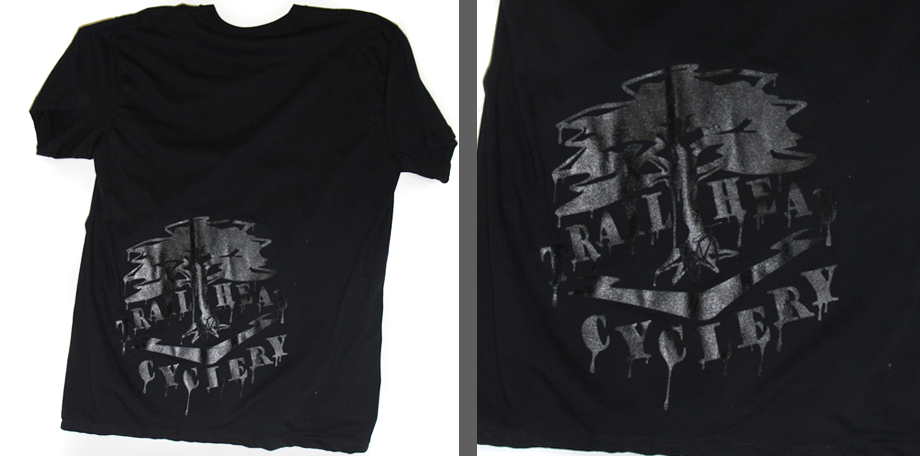 black ink on black shirt screen print 