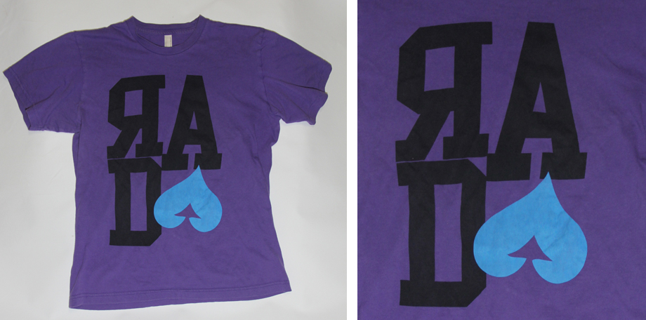 water base screen print on purple shirt screen printed at spectrum apparel printing